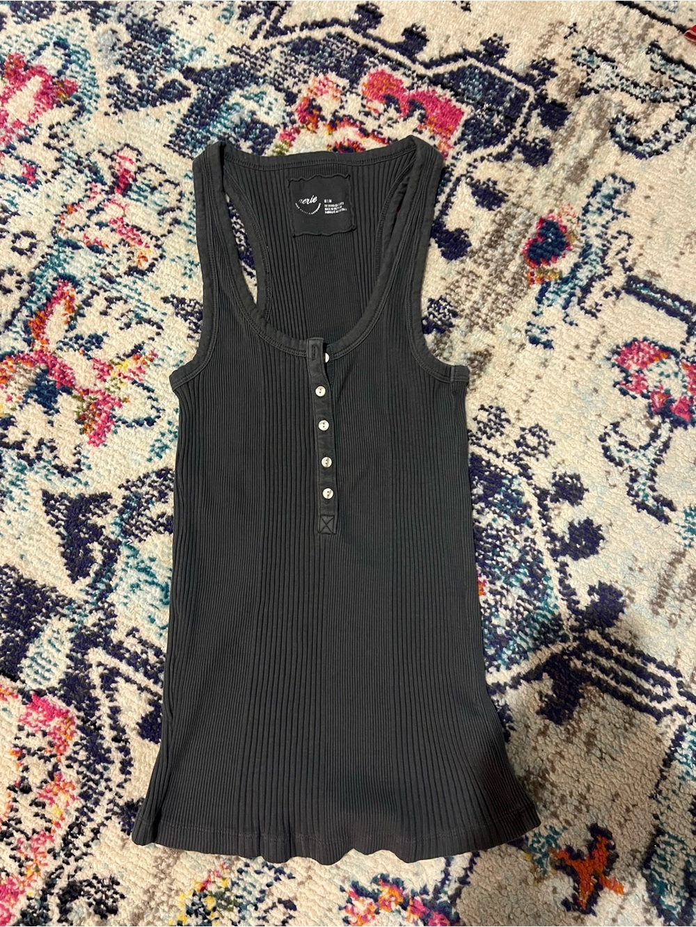 aerie Dark Grey Ribbed Henley Tank Top